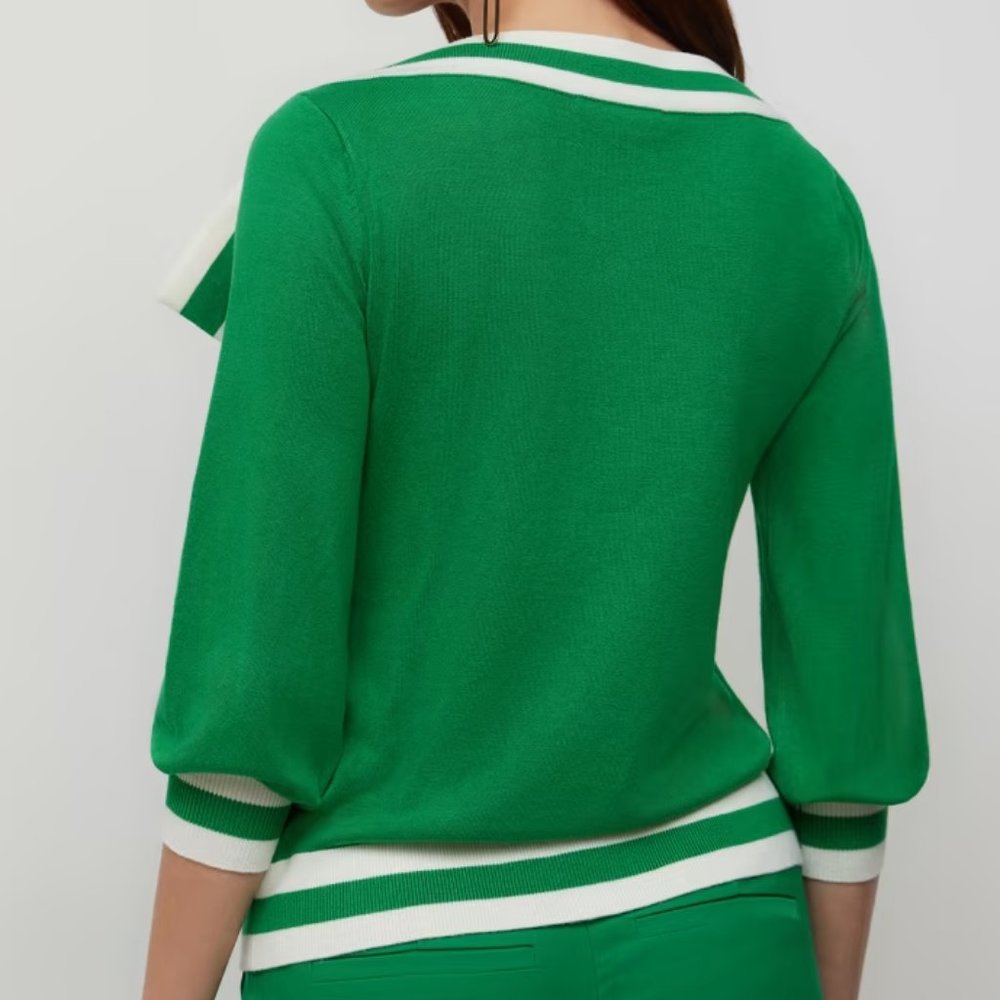 Stripe-Trim Bow-Shoulder Sweater - Picture 2 of 6